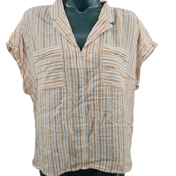 Wonderly Striped Orange White Collared Button Boho Top Cotton Women's XL 3581 - Picture 1 of 6